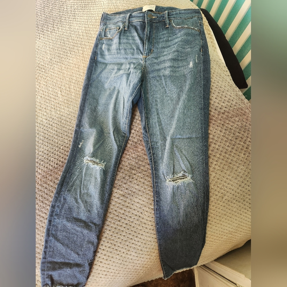Blue Distressed Skinny Straight Jeans